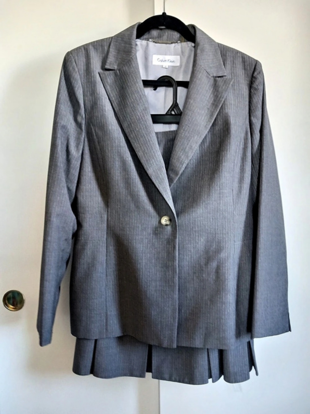 Calvin Klein Gray Striped Skirt Suit Size 14 Like New